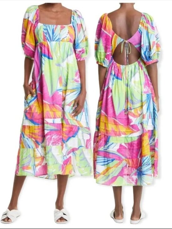 FARM Rio Dresses & Skirts - Farm Rio | Rainbow Leaves Midi Dress | XL